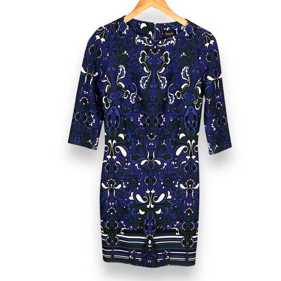 Laundry by Design‎ Sheath Dress Swirl Pattern Blue Green 3/4 Sleeves Size 0 Knit - Picture 1 of 10